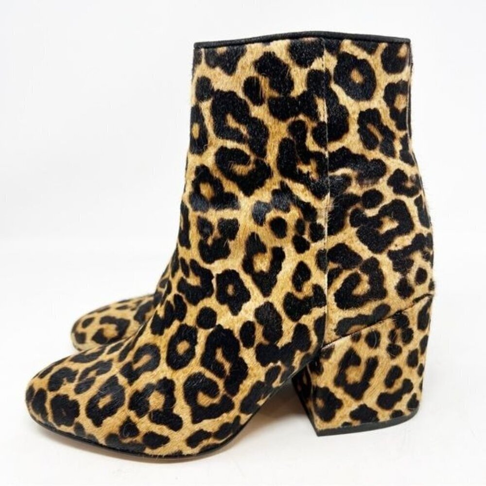 SAM EDELMAN BROWN BLACK FAUX FUR LEOPARD SIDE ZIP BOOTIES SZ 7 - Picture 3 of 12